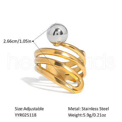 European Style Hollow Design Stainless Steel Beaded Adjustable Open Cuff Rings ZU9443-5-1
