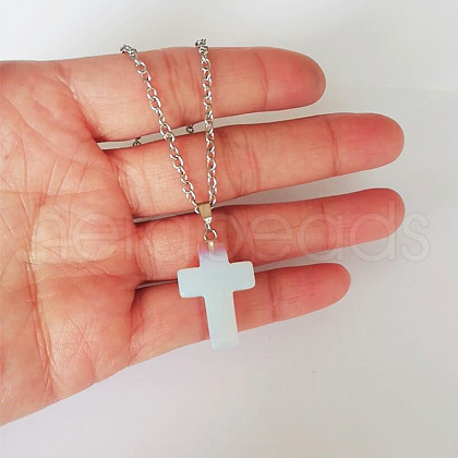 Opalite Cross Pendant Necklace FS-WGC9DE4-02-1