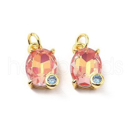 Oval Brass Micro Pave Cubic Zirconia Pendants KK-L237-020G-03-1