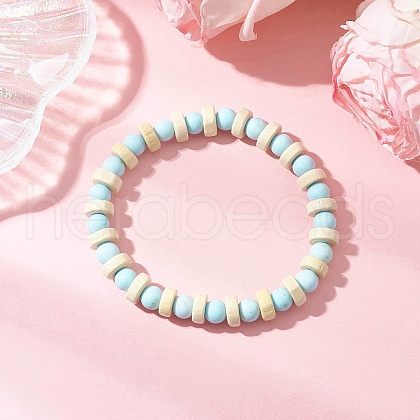 Natural Howlite Round Beads Stretch Bracelets for Men Women BJEW-JB11817-1