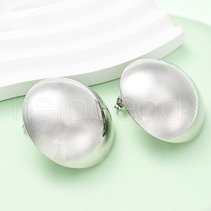 Brass Half Round Stud Earrings EJEW-Z125-01P-1