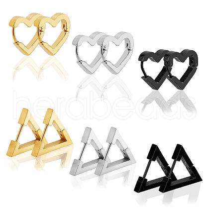 FIBLOOM 12Pcs 6 Style Stainless Steel Hoop Earrings for Women EJEW-FI0002-08-1