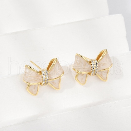 Brass Micro Pave Clear Cubic Zirconia Stud Earrings EJEW-H154-13G-1