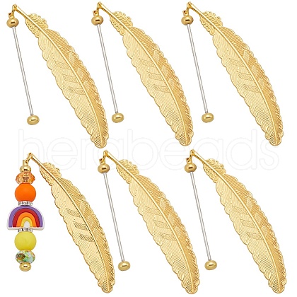 SUNNYCLUE 6Pcs Alloy Feather Pendant Bookmarks AJEW-SC0003-31A-1