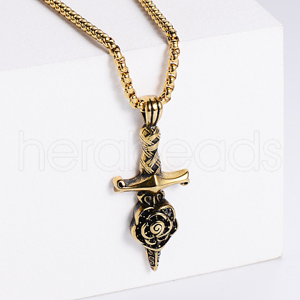 Stainless Steel Flower Sword Pendant Necklaces for Men TD5975-2-1