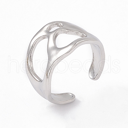 304 Stainless Steel Wide Hollow Open Cuff Ring for Women RJEW-G275-03P-1