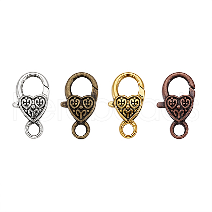 Kissitty Tibetan Style Alloy Heart Lobster Claw Clasps TIBE-KS0001-02-1