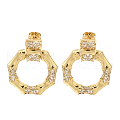 Rack Plating Polygon Brass Micro Pave Clear Cubic Zirconia Stud Earrings EJEW-H016-29G-1