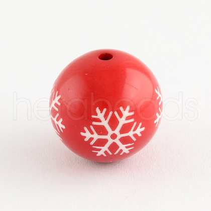 Round Acrylic Snowflake Pattern Beads SACR-S196-20mm-07-1