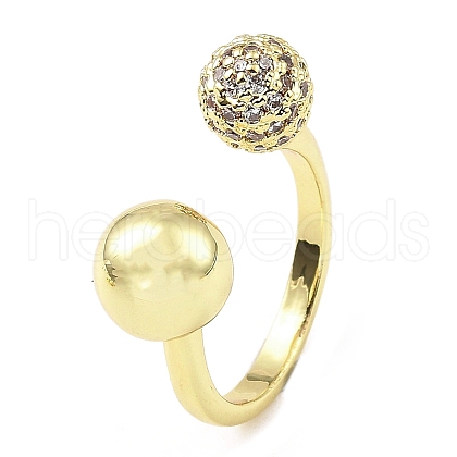 Cubic Zirconia Round with Flower Open Cuff Ring RJEW-H218-01G-01-1