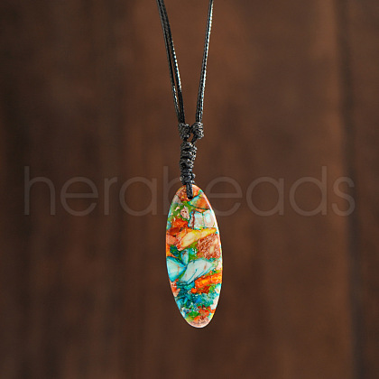 Bohemian Dyed Natural Imperial Jasper Oval Pendant Necklaces WB6098-1-1