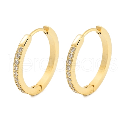 Ion Plating(IP) 304 Stainless Steel Micro Pave Clear Cubic Zirconia Huggie Hoop Earrings EJEW-C096-01G-G-1