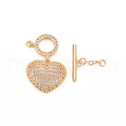 Brass Micro Pave Clear Cubic Zirconia Toggle Clasps KK-N232-296-1