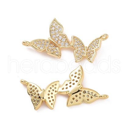 Brass Micro Pave Clear Cubic Zirconia Connector Charms KK-E068-VC151-1