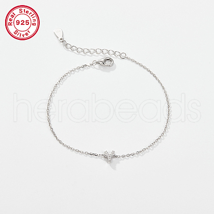 Anti-Tarnish Rhodium Plated 925 Sterling Silver Letter Cubic Zirconia Link Bracelets GI2156-25-1