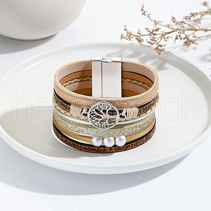 Tree of Life Link PU Leather Multi-strand Braclets PW-WG33754-03-1
