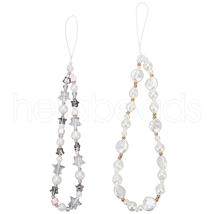 Gorgecraft 2Pcs 2 Styles Plastic Pearl & Resin & Glass Mobile Straps AJEW-GF0001-21A-1