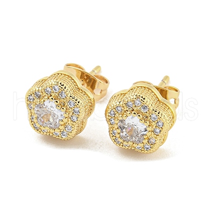 Brass Micro Pave Cubic Zirconia Ear Studs EJEW-P261-16G-1