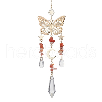 Carnelian with Glass Pendant Decorations HJEW-TA00129-02-1
