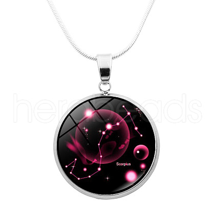 Glass Constellation Pendant Necklace with Brass Snake Chains PW-WG90948-12-1