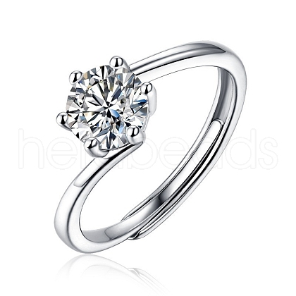 Mother's Day Rings Rhodium Plated 925 Sterling Silver Moissanite Rhinestone Solitaire Ring AJEW-U007-24P-1