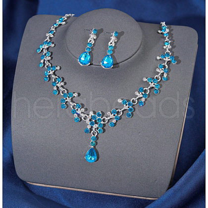 Teardrop Alloy Rhinestone Pendant Necklaces & Stud Dangle Earrings Sets FS-WGE9DA1-08-1