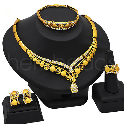 Flower & Teardrop Alloy Rhinestone Jewelry Sets FS-WG184E4-04-1