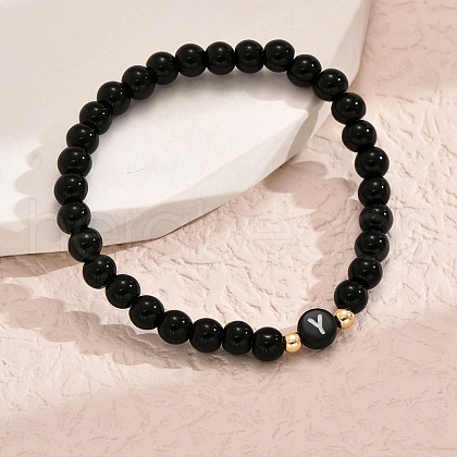 Alloy Resin Round Beaded Stretch Bracelets WG611D6-25-1