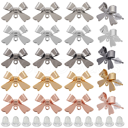 SOFPLATE 50Pcs 5 Colors Bowknot Brass Stud Earring Findings KK-SP0001-47-1