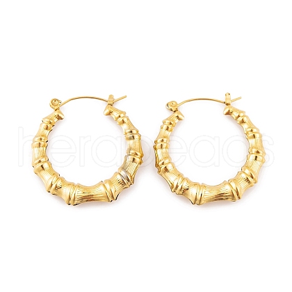 Ion Plating(IP) Bamboo Joint 304 Stainless Steel Hoop Earrings for Women EJEW-G388-01G-1