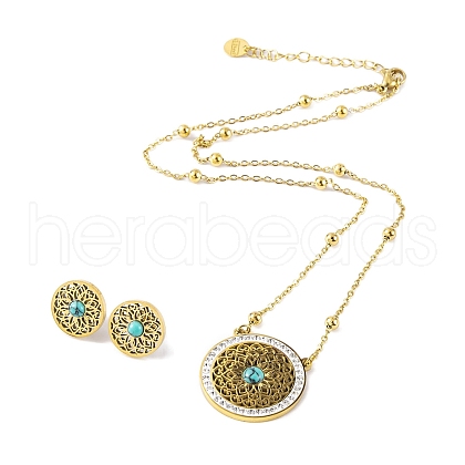 Synthetic Turquoise Stud Earrings & Pendant Necklaces Sets SJEW-M100-02A-G-1