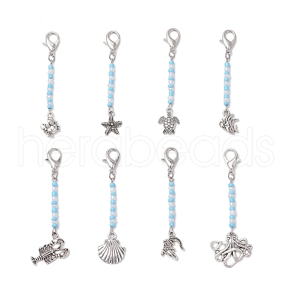 8Pcs Marine Animals Zinc Alloy Pendant Decorations HJEW-JM03229-1