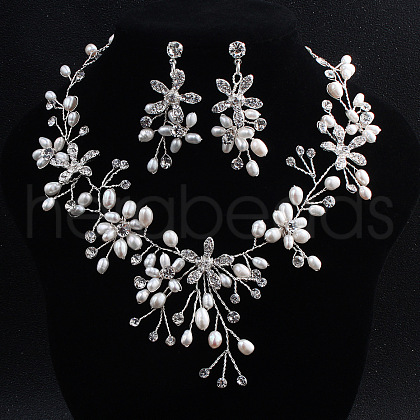 Alloy Fresh Water Pearl Rhinestone Jewelry Sets FS-WG8E598-02-1