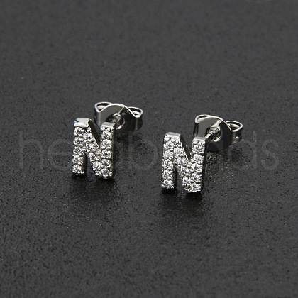 Brass Micro Pave Clear Cubic Zirconia Stud Earrings FS-WGC2F12-14-1