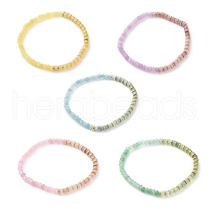 Dyed Rondelle Natural Malaysia Jade Beads Stretch Bracelets BJEW-JB05806-1