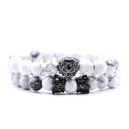 2Pcs Synthetic Howlite Round Beaded Stretch Bracelets CG7988-18-1