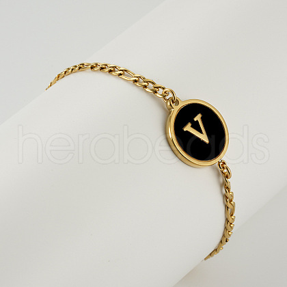 Flat Round with Letter Pattern 304 Stainless Steel Link Bracelets FS-WG4692B-20-1