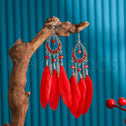 Alloy Rhinestone and Feather Dangle Earrings FS-WGBDF6F-06-1