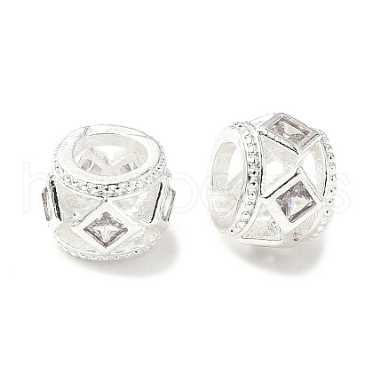 Brass Micro Pave Clear Cubic Zirconia European Beads KK-A254-16S-1