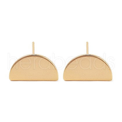 Half Round Brass Stud Earrings Findings EJEW-S237-01-1