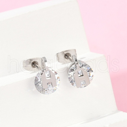304 Stainless Steel Micro Pave Clear Cubic Zirconia Stud Earrings EJEW-Z089-03P-1