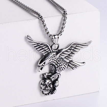 Vintage Punk Hip Hop Stainless Steel Eagle with Skull Head Pendant Necklaces RS6637-3-1