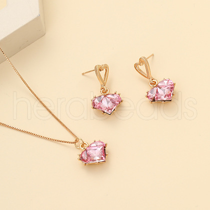 Heart Alloy Glass Pendant Necklace & Stud Dangle Earring FS-WG91246-05-1