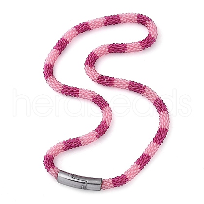 Glass Crochet Beaded Necklace NJEW-Z029-04I-1