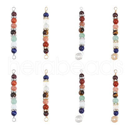 CHGCRAFT 8pcs 4 Styles 7 Chakra Mixed Gemstone Copper Wire Wrapped Connector Charms and Big Pendents FIND-CA0006-95-1