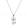Brass Clear & Green Cubic Zirconia Daisy Pendant Necklaces for Women TY2547-3