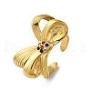 304 Stainless Steel with Rhinestone Adjustable Cuff Rings RJEW-Q020-18G-2