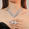 Rhombus Alloy Rhinestone Chain Necklaces & Stud Earrings Sets FS-WG17625-01-2