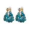 Round Brass Natural Apatite Hoop Earrings EJEW-TA00620-03-2