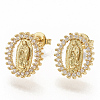 Brass Micro Pave Clear Cubic Zirconia Stud Earrings EJEW-S208-037-2